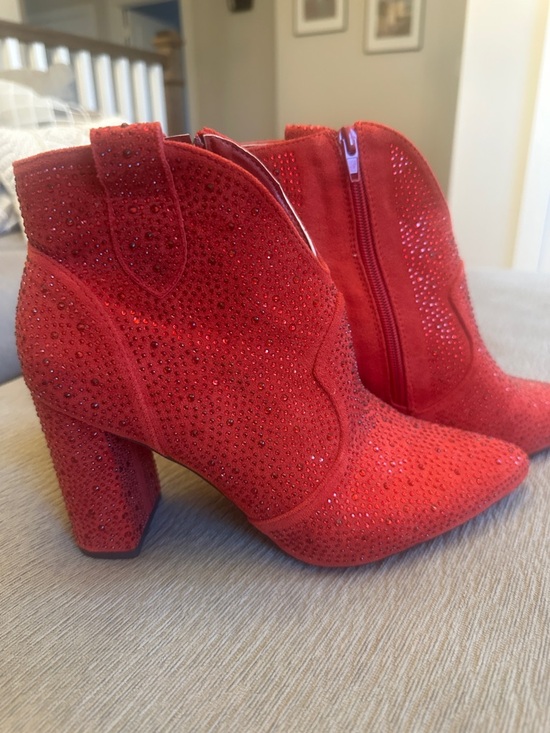 Pierre Dumas Shoes - Pierre Dumas Red Suede Crystal Embellished Ankle Boots